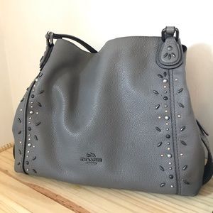 Gray Studded Coach Bag